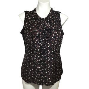 Etcetera Black Silk Sleeveless Equestrian Print Blouse Size 8
